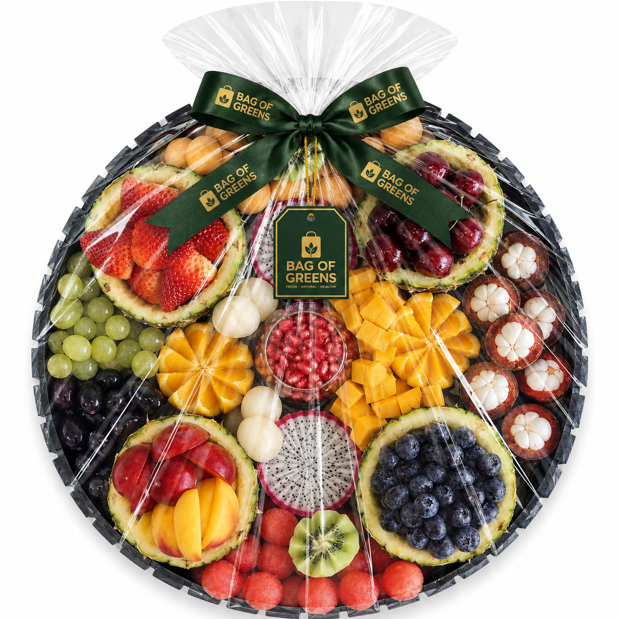 Exotic Berries & Cut Fruit Platter - Bag of Green