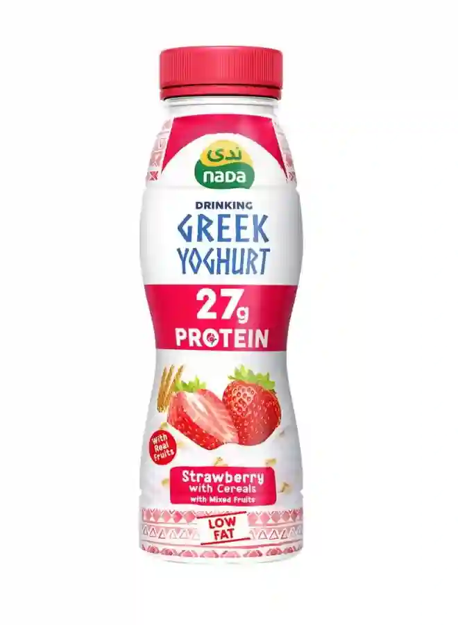 Nada Low Fat 27g Protein Strawberry Greek Yogurt Drink with Cereal - Bag of Green