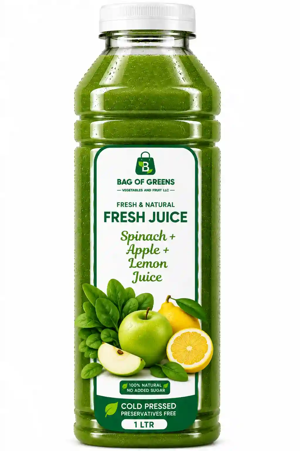 Fresh Spinach, Apple, Lemon Juice - Bag of Green