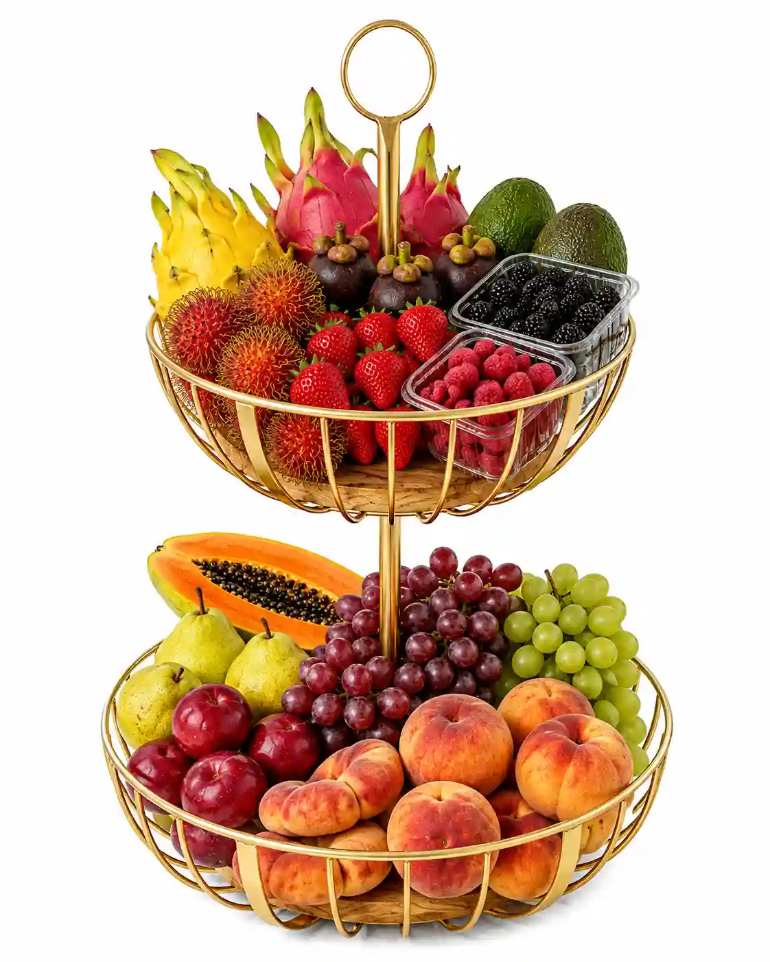 Luxury Gold Tower Fruit Basket – Premium Fresh Fruit Collection - Bag of Green