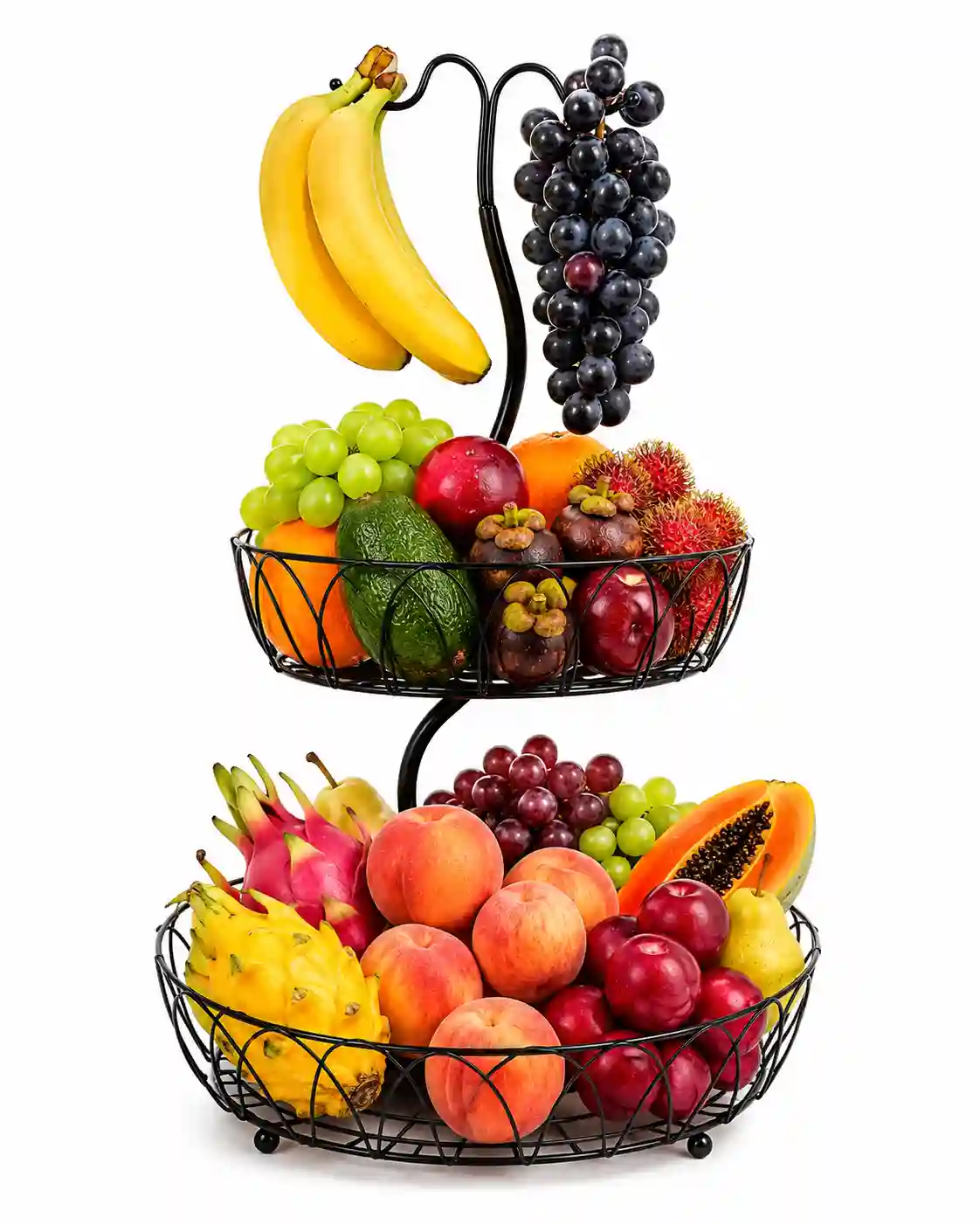 Premium Black Tower Fruit Basket – Exotic & Fresh Fruit Collection - Bag of Green
