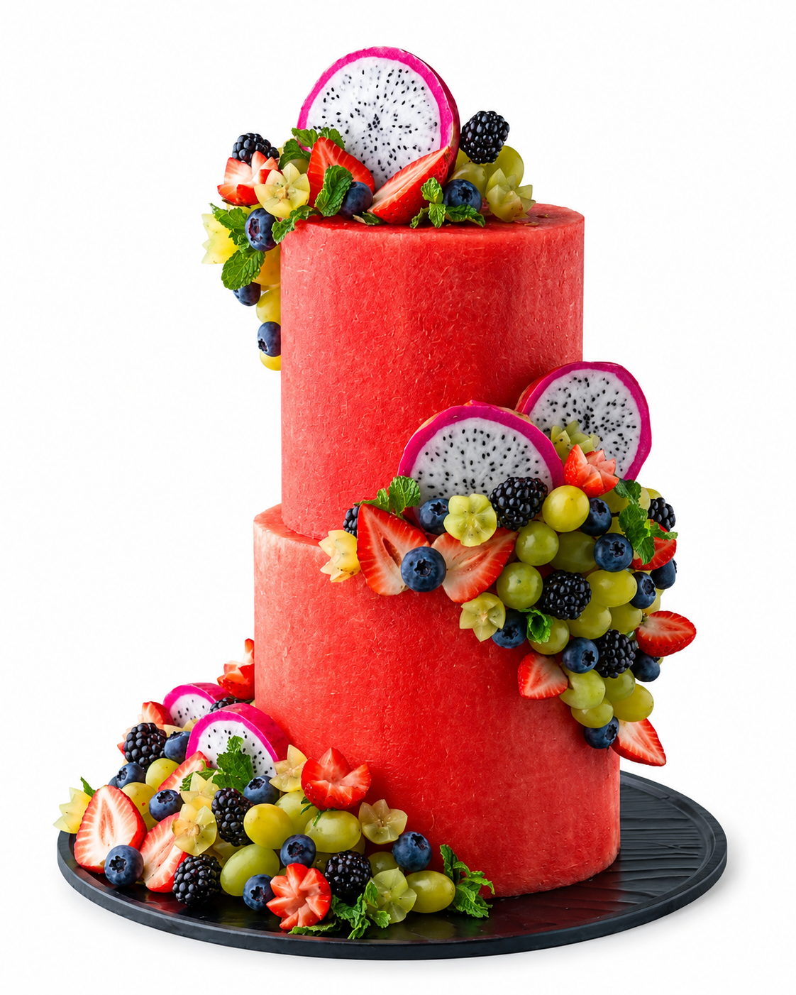 Elegant Three-Tier Watermelon Fruit Display - Bag of Green
