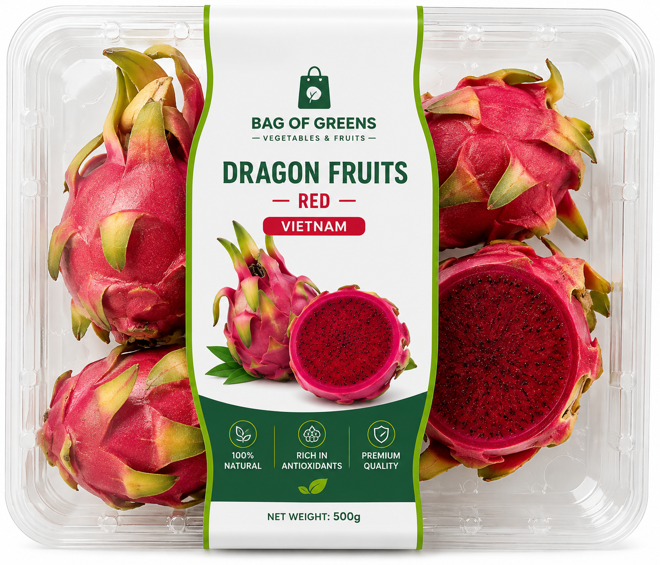 Dragon Fruits Red Vietnam - Bag of Green